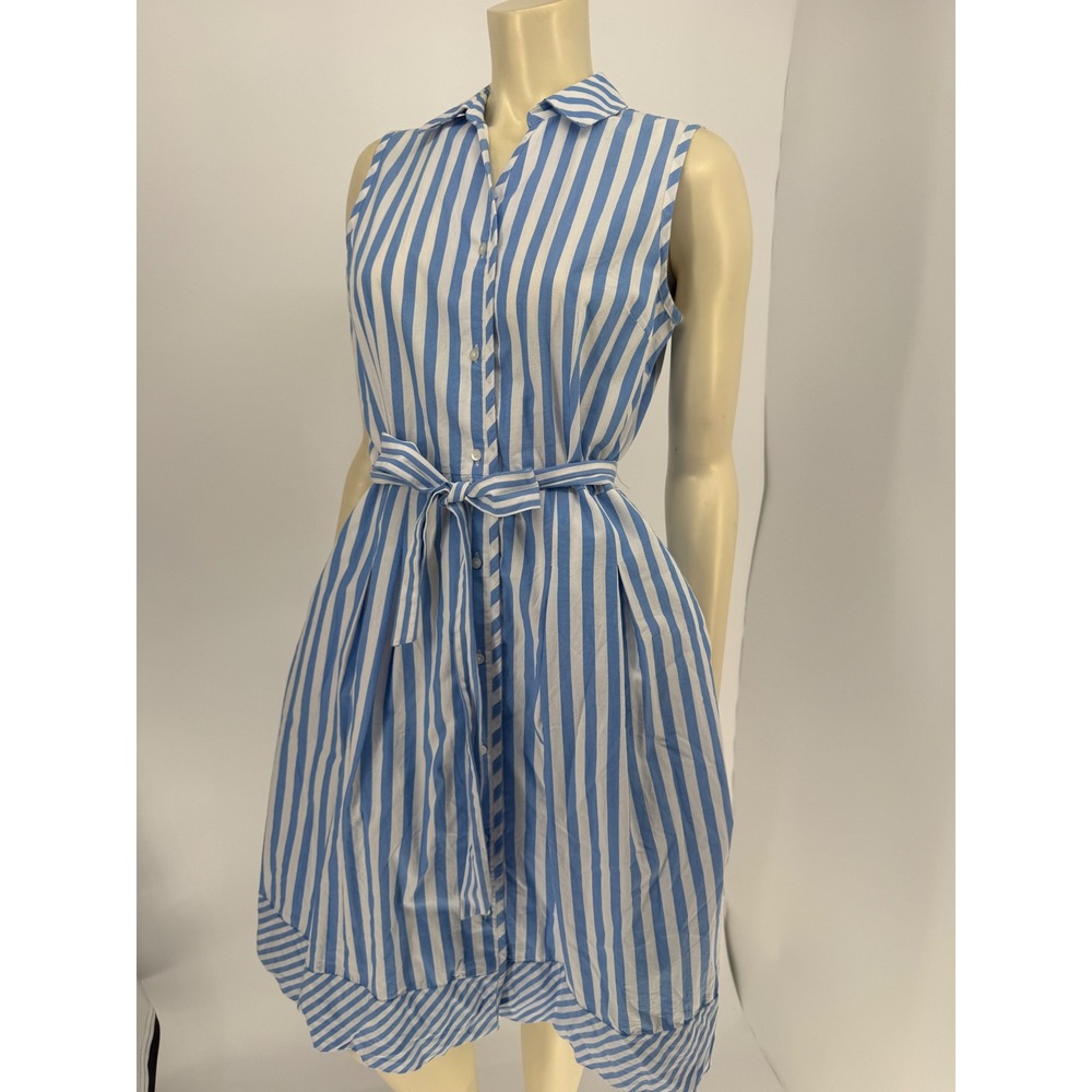 Talbots Striped Sleeveless Button Down Shirt Dress with Belt Pockets Size 10